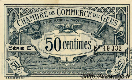 50 Centimes FRANCE regionalismo e varie Auch 1914 JP.015.01 AU a FDC
