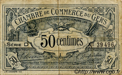 50 Centimes  FRANCE régionalisme et divers Auch 1914 JP.015.01 TB