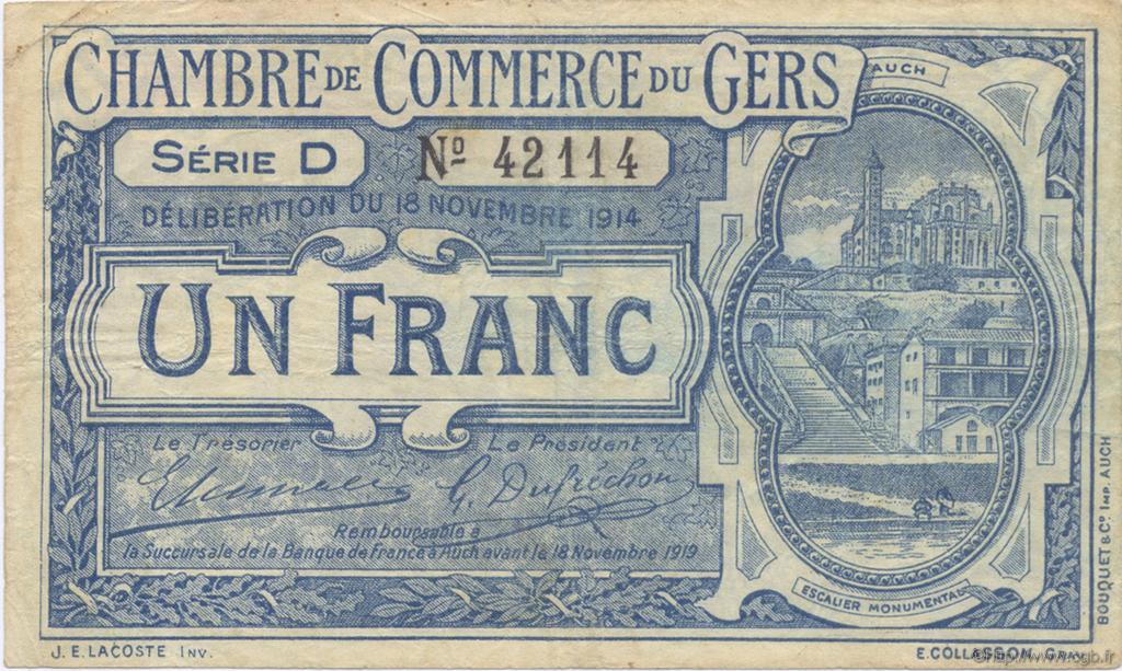 1 Franc FRANCE regionalism and various Auch 1914 JP.015.03 F