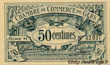 50 Centimes FRANCE regionalism and various Auch 1914 JP.015.05 AU+
