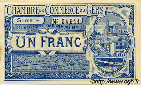 1 Franc FRANCE regionalism and miscellaneous Auch 1914 JP.015.07 VF - XF