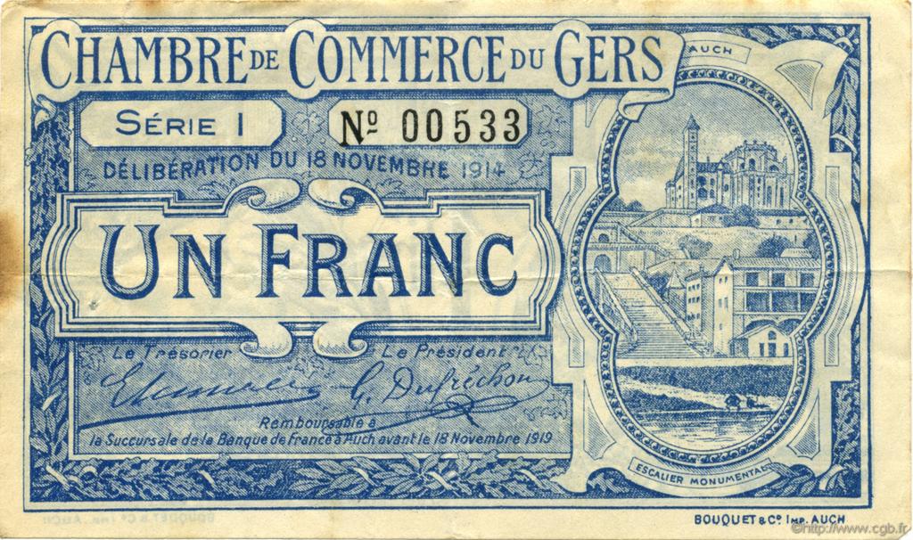 1 Franc FRANCE regionalismo y varios Auch 1914 JP.015.07 BC