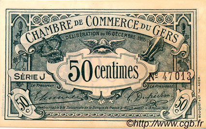 50 Centimes FRANCE regionalismo y varios Auch 1916 JP.015.09 SC a FDC