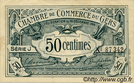 50 Centimes FRANCE regionalismo y varios Auch 1916 JP.015.09 MBC a EBC