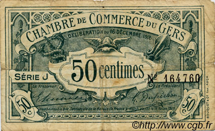 50 Centimes FRANCE regionalismo e varie Auch 1916 JP.015.09 MB