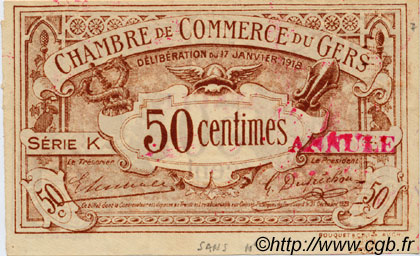 50 Centimes Annulé FRANCE regionalism and various Auch 1918 JP.015.12 AU+