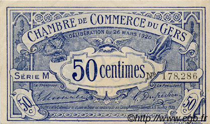 50 Centimes FRANCE regionalism and miscellaneous Auch 1920 JP.015.18 AU+