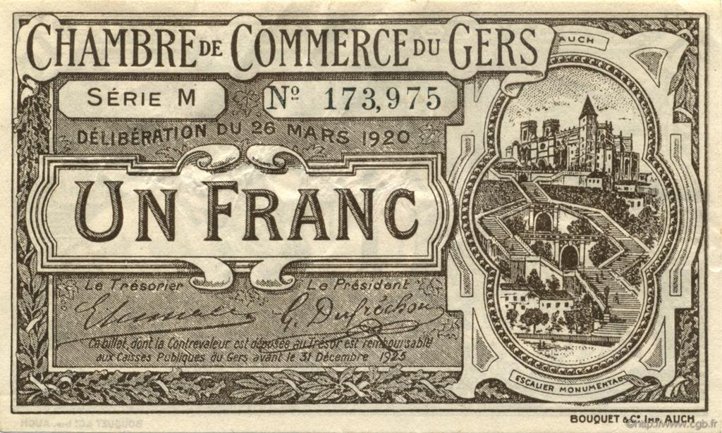 1 Franc FRANCE regionalism and miscellaneous Auch 1920 JP.015.19 AU+
