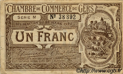 1 Franc FRANCE regionalismo e varie Auch 1920 JP.015.19 MB