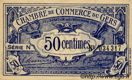 50 Centimes FRANCE regionalism and various Auch 1920 JP.015.20 AU+