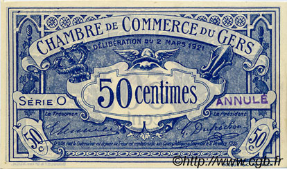 50 Centimes Annulé FRANCE regionalism and miscellaneous Auch 1921 JP.015.25 AU+
