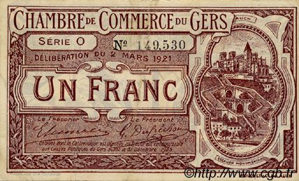 1 Franc FRANCE regionalismo e varie Auch 1921 JP.015.26 BB to SPL