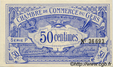 50 Centimes FRANCE regionalismo e varie Auch 1921 JP.015.27 AU a FDC
