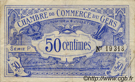 50 Centimes FRANCE regionalismo e varie Auch 1921 JP.015.27 BB to SPL