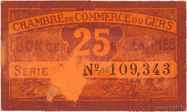 25 Centimes FRANCE regionalismo e varie Auch 1918 JP.015.44 BB to SPL