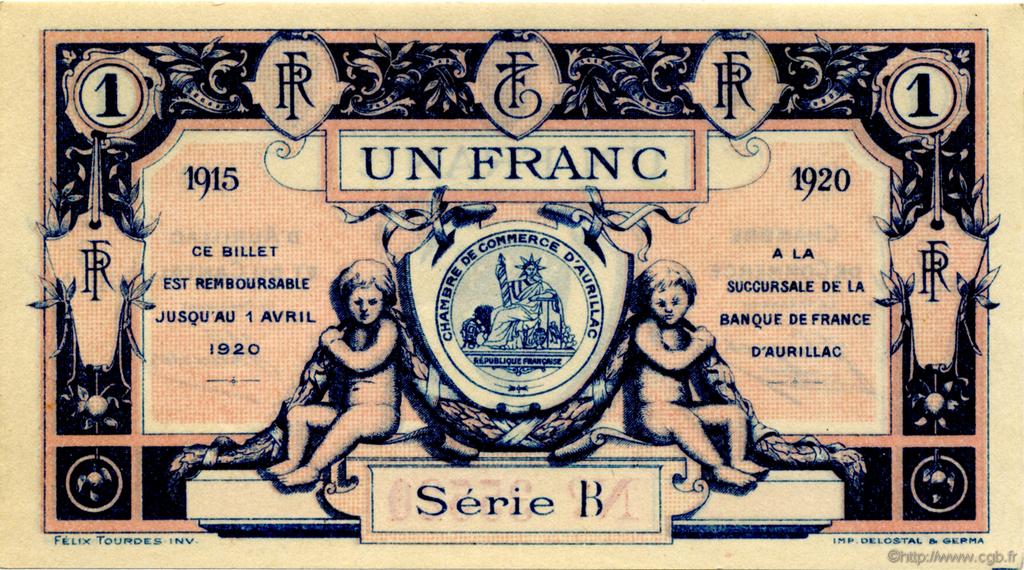 1 Franc FRANCE Regionalismus und verschiedenen Aurillac 1915 JP.016.04 fST to ST