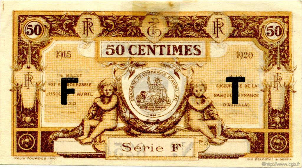 50 Centimes FRANCE regionalism and various Aurillac 1915 JP.016.07 VF - XF