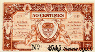 50 Centimes FRANCE regionalismo y varios Aurillac 1917 JP.016.12 SC a FDC