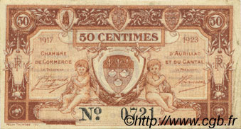 50 Centimes FRANCE regionalismo y varios Aurillac 1917 JP.016.12 MBC a EBC