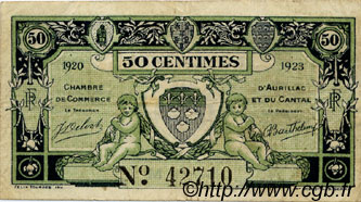 50 Centimes  FRANCE régionalisme et divers Aurillac 1920 JP.016.14 TB