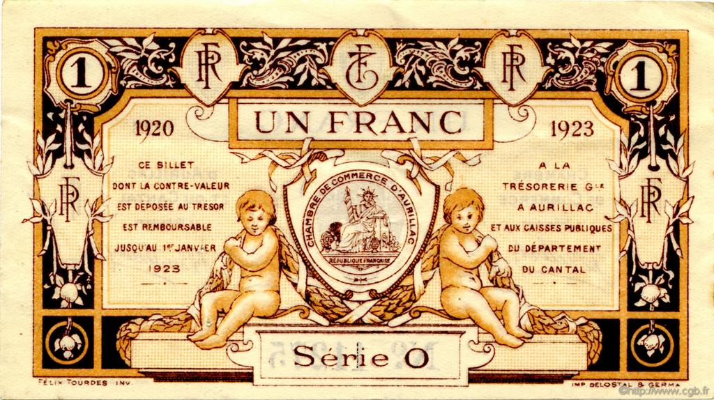 1 Franc FRANCE regionalismo y varios Aurillac 1920 JP.016.15 MBC a EBC