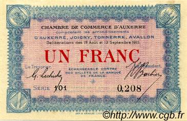 1 Franc FRANCE regionalism and miscellaneous Auxerre 1915 JP.017.01 AU+