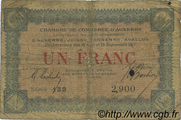 1 Franc FRANCE régionalisme et divers Auxerre 1915 JP.017.01 TB