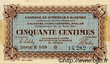 50 Centimes FRANCE regionalism and miscellaneous Auxerre 1917 JP.017.14 VF - XF