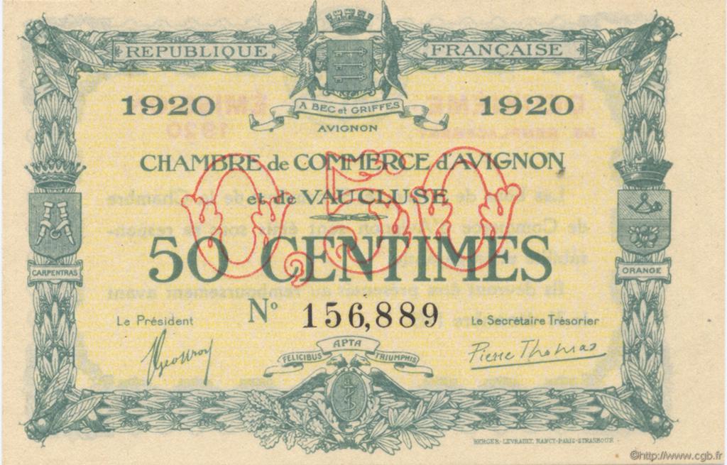 50 Centimes FRANCE regionalism and various Avignon 1920 JP.018.22 AU+