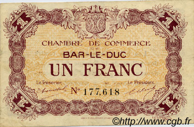 1 Franc FRANCE Regionalismus und verschiedenen Bar-Le-Duc 1918 JP.019.08 SS to VZ