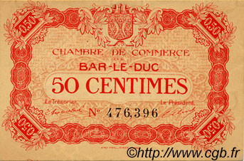 50 Centimes FRANCE regionalismo e varie Bar-Le-Duc 1917 JP.019.09 BB to SPL