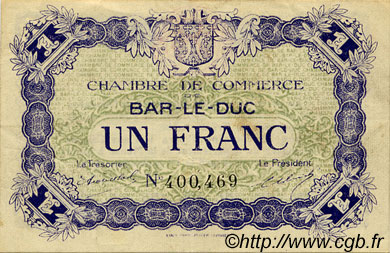 1 Franc FRANCE regionalismo e varie Bar-Le-Duc 1917 JP.019.11 BB to SPL