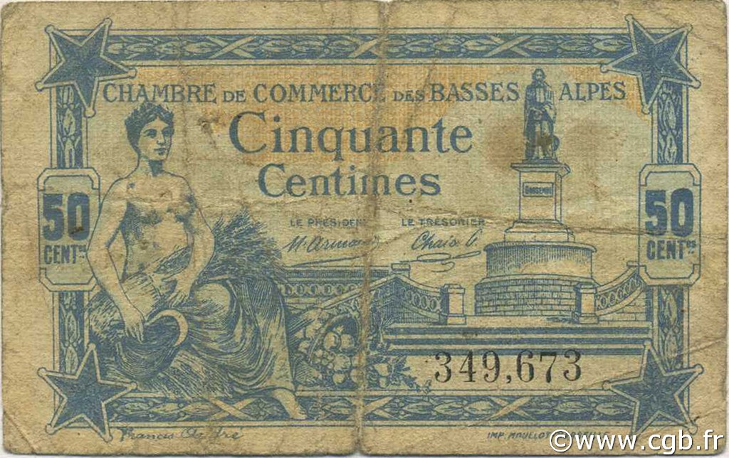 50 Centimes FRANCE Regionalismus und verschiedenen Basses-Alpes 1917 JP.020.01 S
