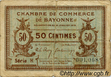 50 Centimes FRANCE régionalisme et divers Bayonne 1915 JP.021.01 TB