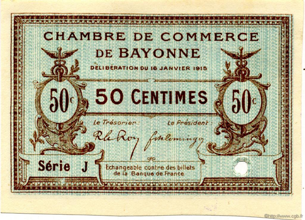 50 Centimes Spécimen FRANCE régionalisme et divers Bayonne 1915 JP.021.03 SPL à NEUF