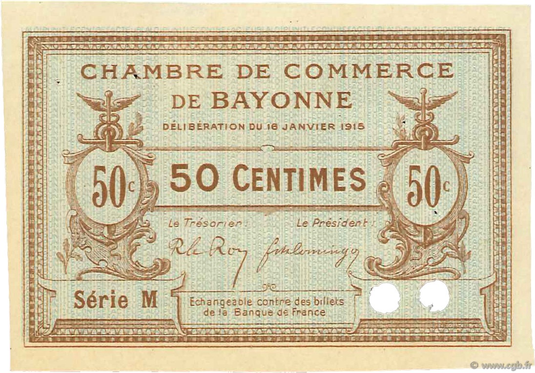 50 Centimes Spécimen FRANCE regionalismo e varie Bayonne 1915 JP.021.04 BB to SPL
