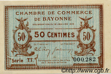 50 Centimes FRANCE regionalismo e varie Bayonne 1915 JP.021.05 AU a FDC