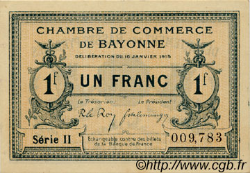 1 Franc FRANCE Regionalismus und verschiedenen Bayonne 1915 JP.021.13 fST to ST
