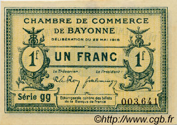 1 Franc FRANCE regionalism and miscellaneous Bayonne 1916 JP.021.30 VF - XF