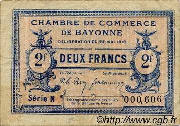 2 Francs FRANCE regionalismo e varie Bayonne 1916 JP.021.36 MB