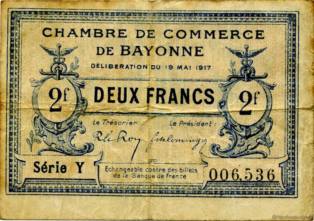 2 Francs FRANCE regionalismo y varios Bayonne 1917 JP.021.49 BC