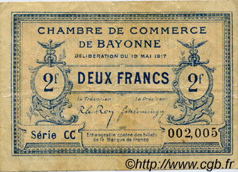 2 Francs FRANCE régionalisme et divers Bayonne 1917 JP.021.52 TB