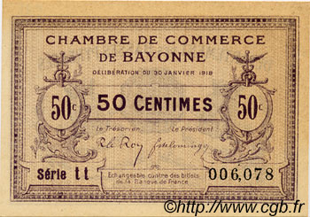 50 Centimes FRANCE regionalismo e varie Bayonne 1918 JP.021.55 BB to SPL
