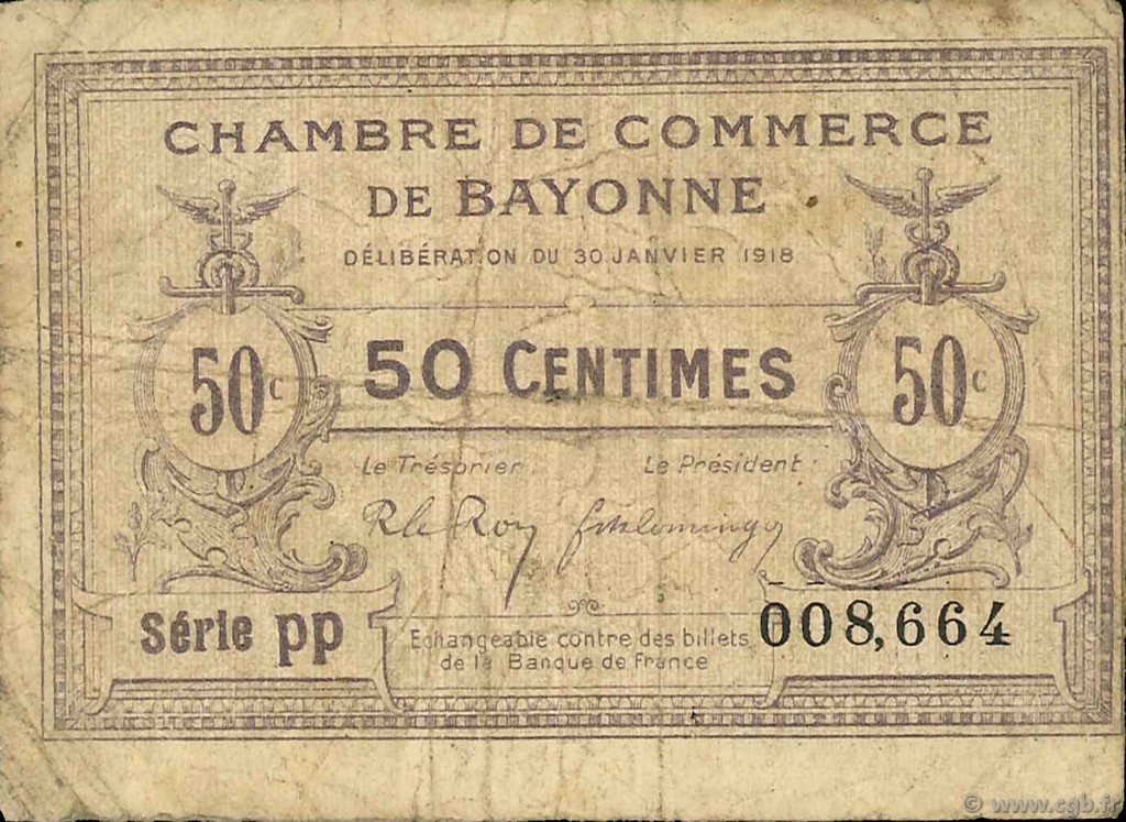 50 Centimes FRANCE régionalisme et divers Bayonne 1918 JP.021.55 TB