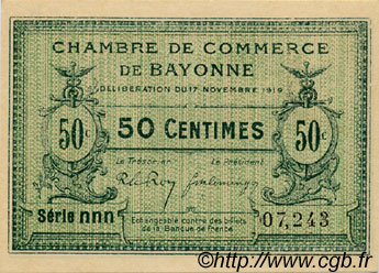 50 Centimes FRANCE regionalism and various Bayonne 1919 JP.021.61 AU+