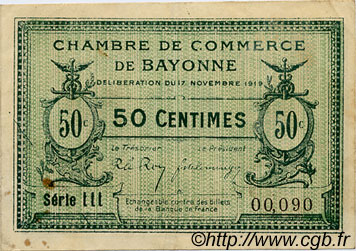 50 Centimes FRANCE regionalism and miscellaneous Bayonne 1919 JP.021.61 VF - XF
