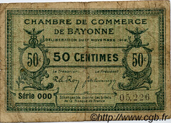 50 Centimes FRANCE regionalismo e varie Bayonne 1919 JP.021.61 MB