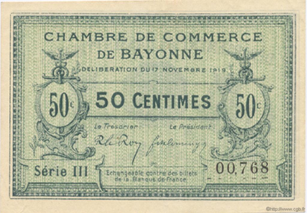 50 Centimes FRANCE regionalismo e varie Bayonne 1919 JP.021.62 BB to SPL