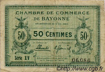 50 Centimes FRANCE Regionalismus und verschiedenen Bayonne 1920 JP.021.66 S