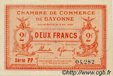 2 Francs FRANCE regionalism and various Bayonne 1920 JP.021.68 AU+